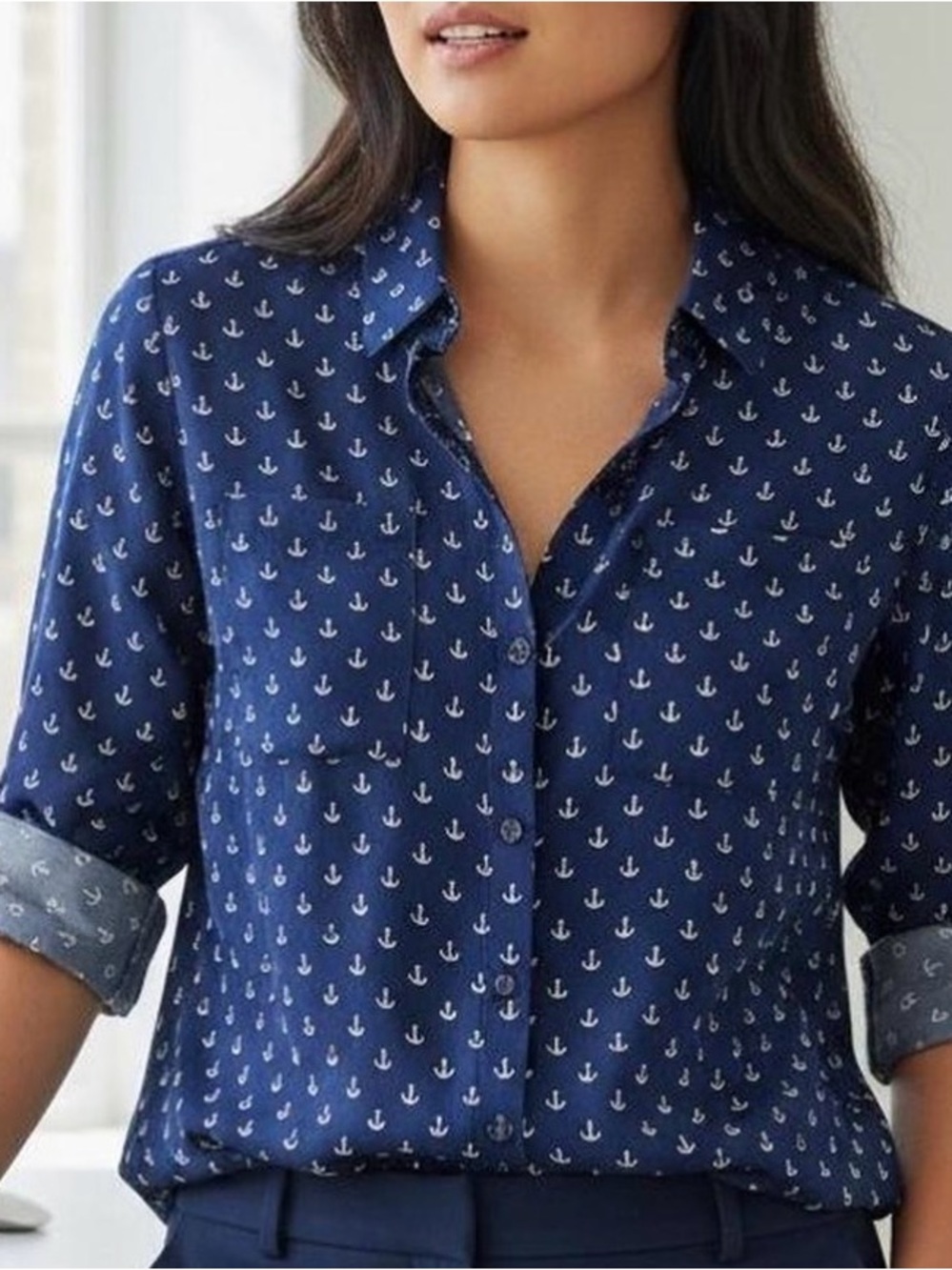 Express Navy Anchor-Print Button-Down Shirt